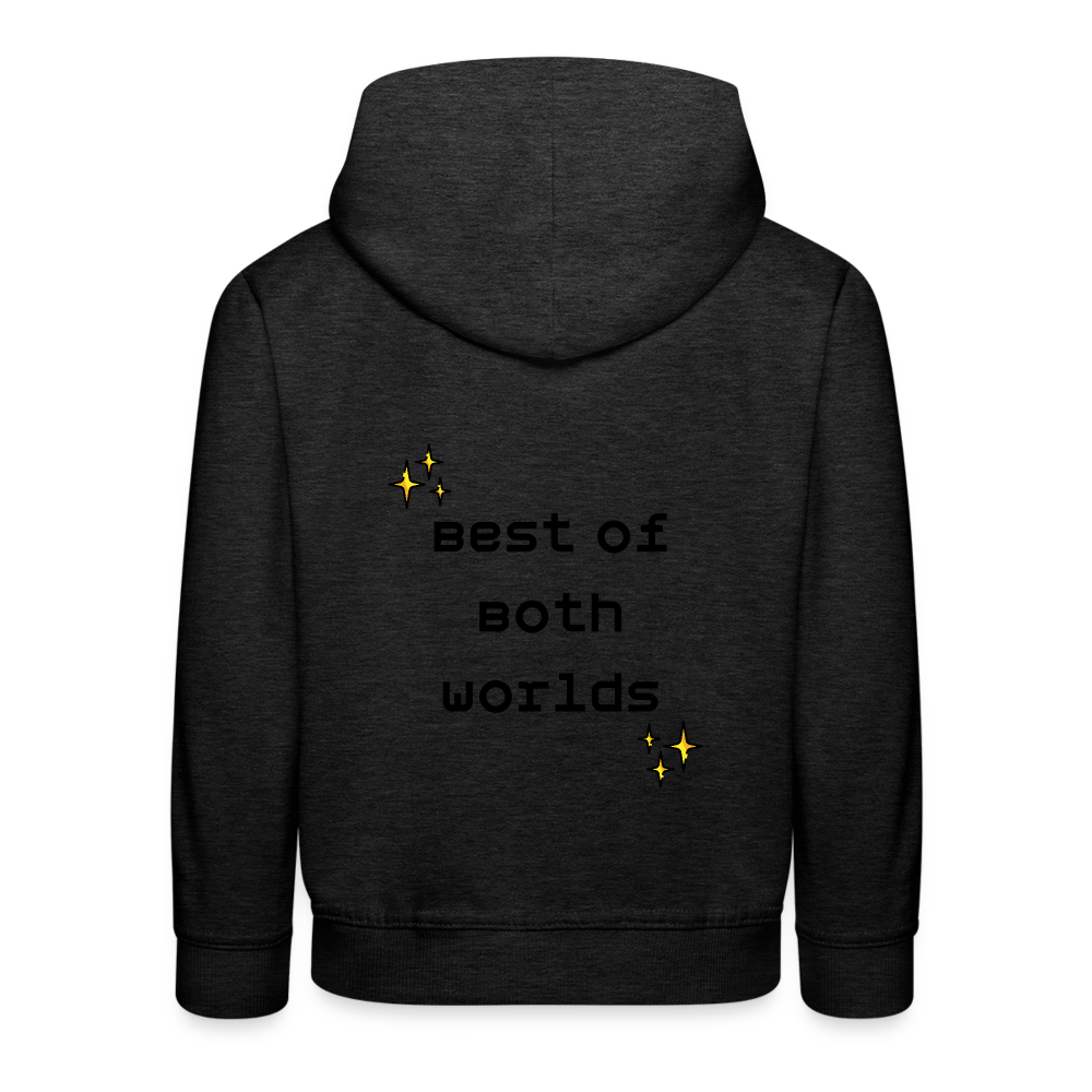 Customizable Virtual Reality Moji + Best of Both Worlds Text (Two-Sided) Kids Premium Hoodie - Emoji.Express - charcoal grey
