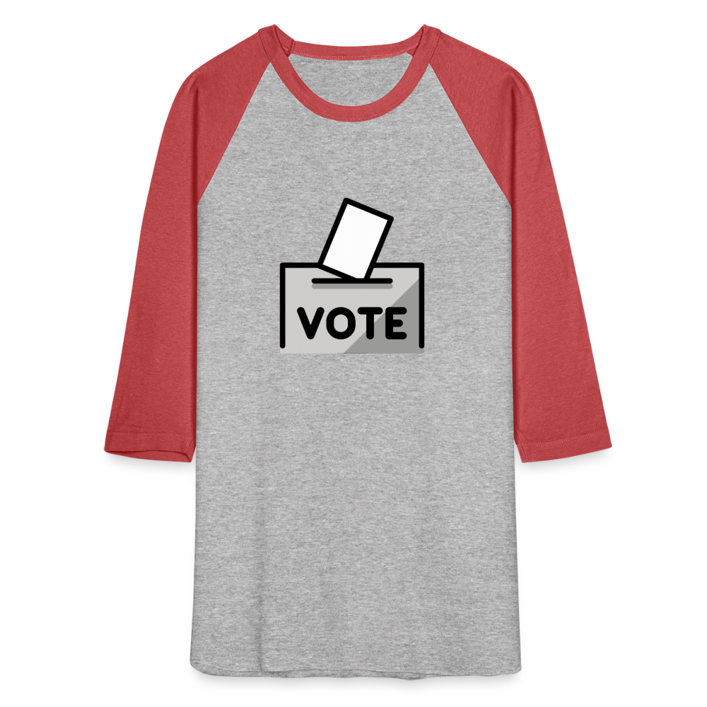 Customizable Ballot Moji with Vote Text Emoji Expression Unisex Baseball T-Shirt - Emoji.Express - heather gray/red