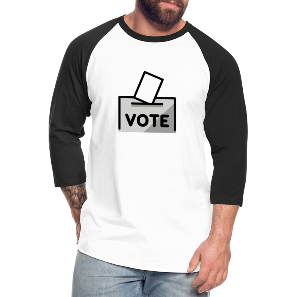 Customizable Ballot Moji with Vote Text Emoji Expression Unisex Baseball T-Shirt - Emoji.Express - white/black