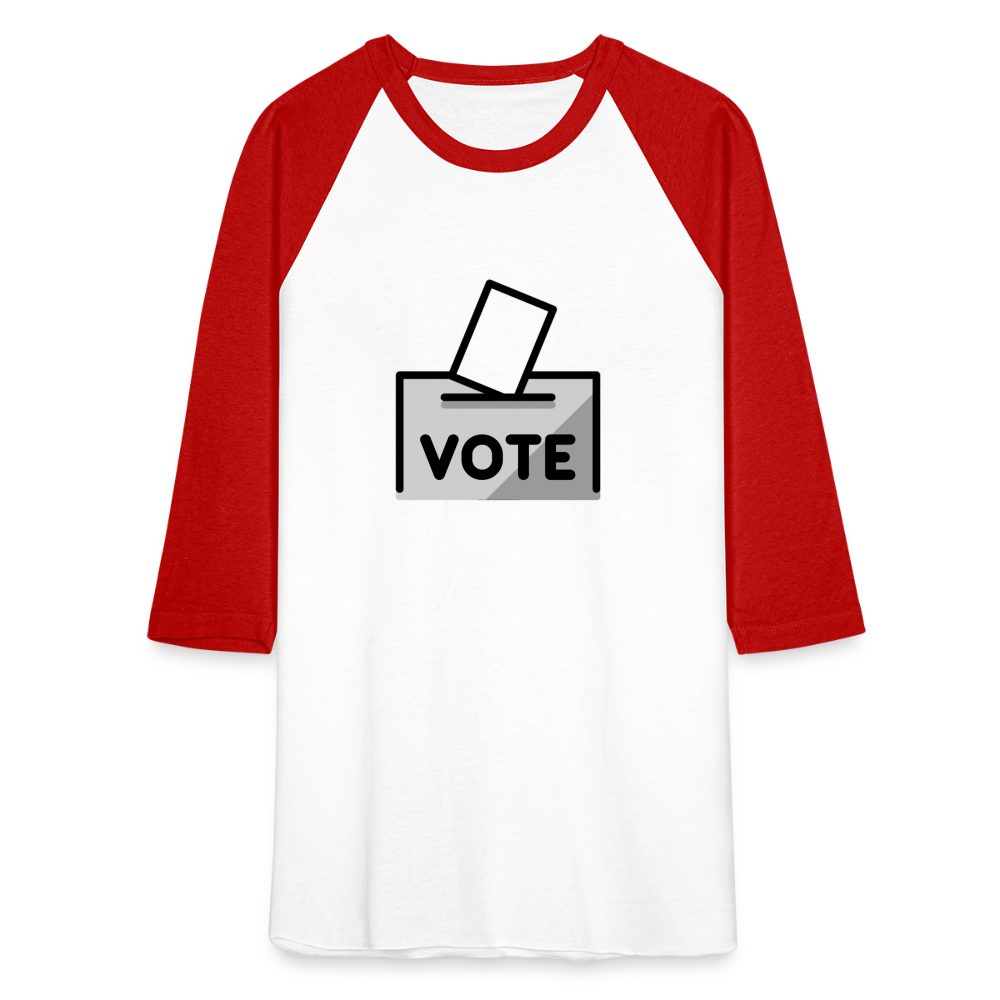 Customizable Ballot Moji with Vote Text Emoji Expression Unisex Baseball T-Shirt - Emoji.Express - white/red