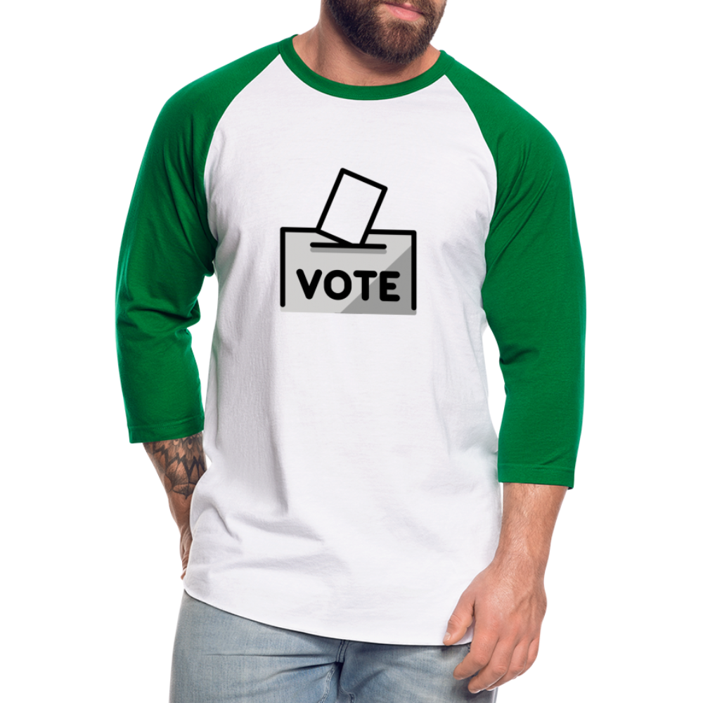 Customizable Ballot Moji with Vote Text Emoji Expression Unisex Baseball T-Shirt - Emoji.Express - white/kelly green