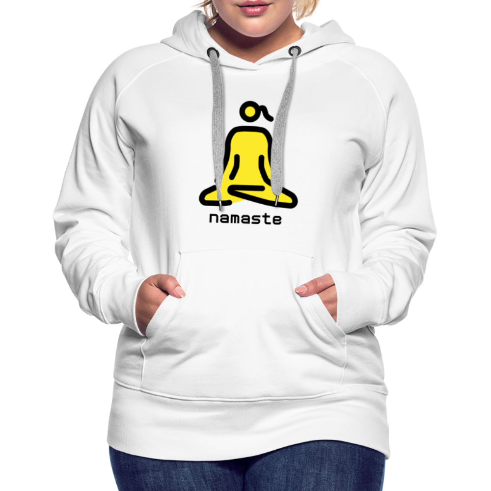 Customizable Woman in Lotus Position Moji + Namaste Text Women’s Cut Premium Hoodie - Emoji.Express - white