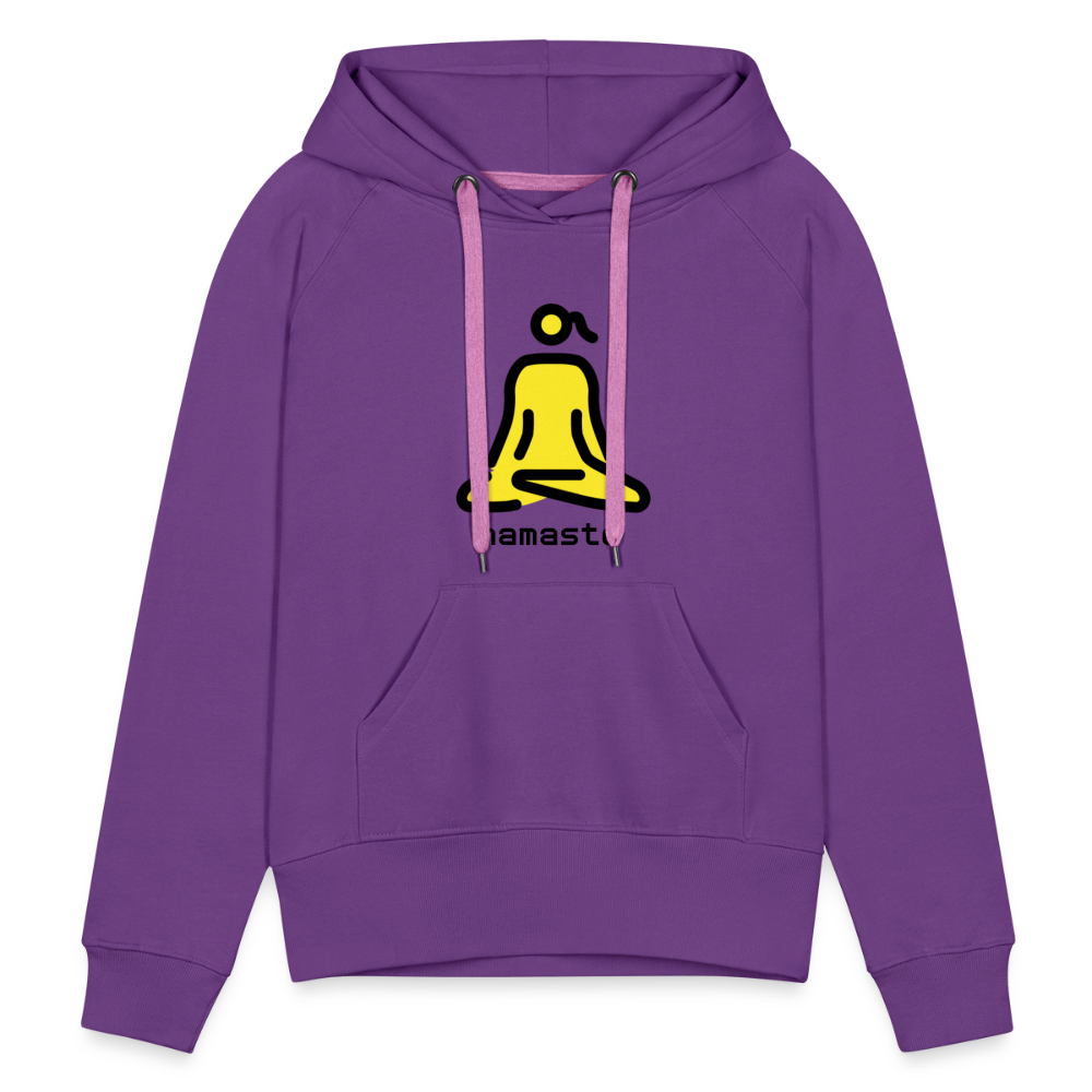 Customizable Woman in Lotus Position Moji + Namaste Text Women’s Cut Premium Hoodie - Emoji.Express - purple
