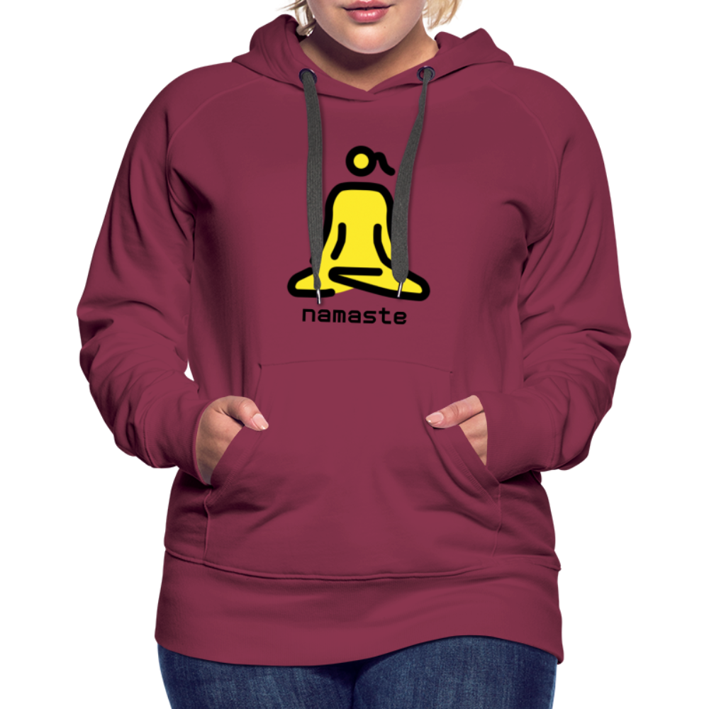 Customizable Woman in Lotus Position Moji + Namaste Text Women’s Cut Premium Hoodie - Emoji.Express - burgundy