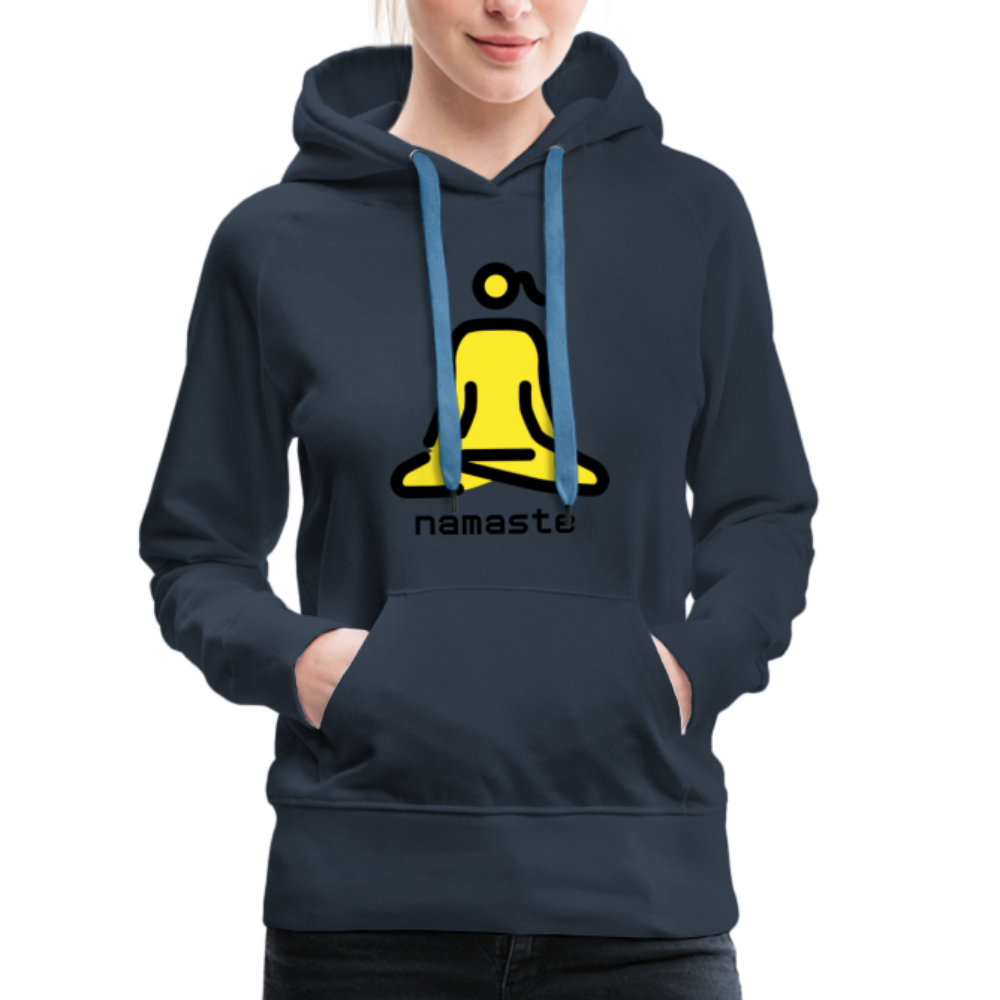 Customizable Woman in Lotus Position Moji + Namaste Text Women’s Cut Premium Hoodie - Emoji.Express - navy