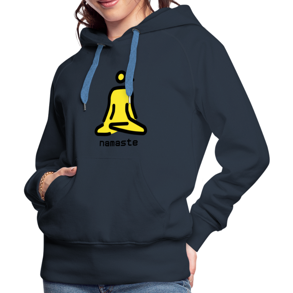 Customizable Woman in Lotus Position Moji + Namaste Text Women’s Cut Premium Hoodie - Emoji.Express - navy