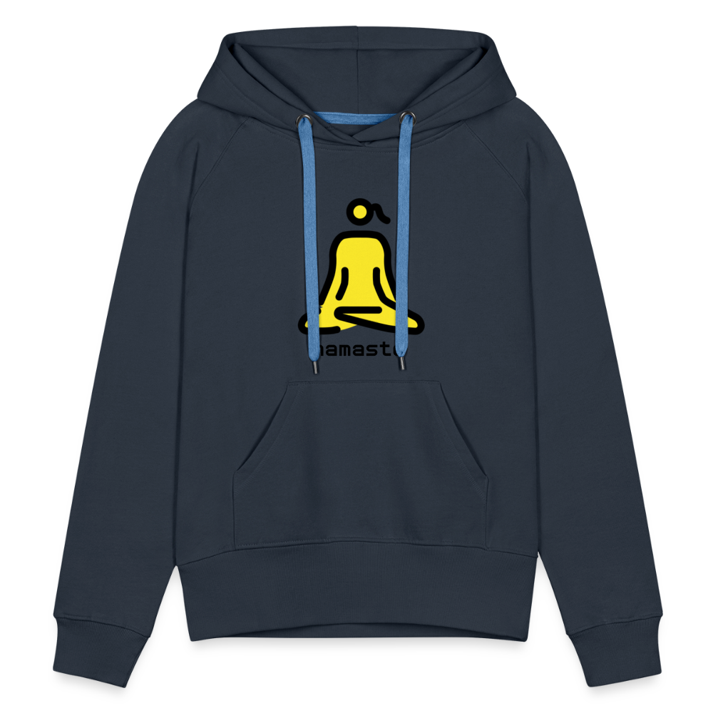 Customizable Woman in Lotus Position Moji + Namaste Text Women’s Cut Premium Hoodie - Emoji.Express - navy