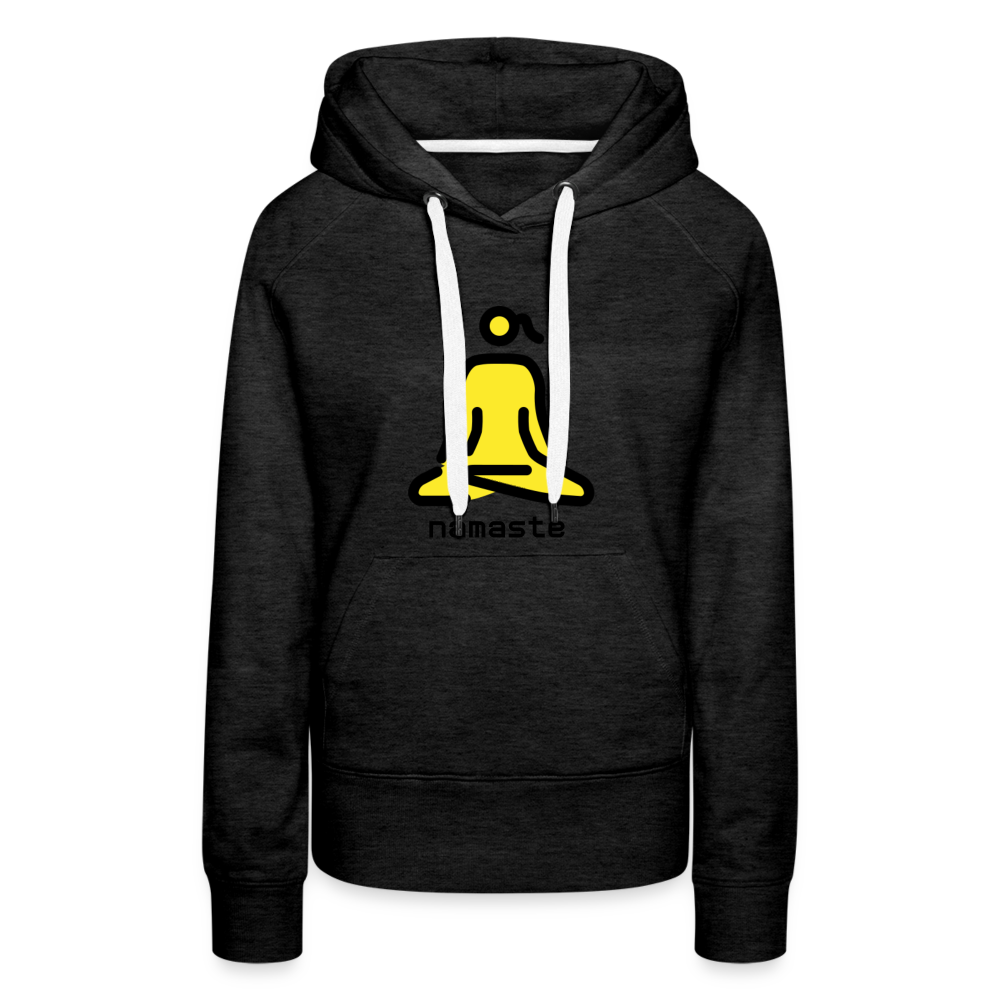 Customizable Woman in Lotus Position Moji + Namaste Text Women’s Cut Premium Hoodie - Emoji.Express - charcoal grey