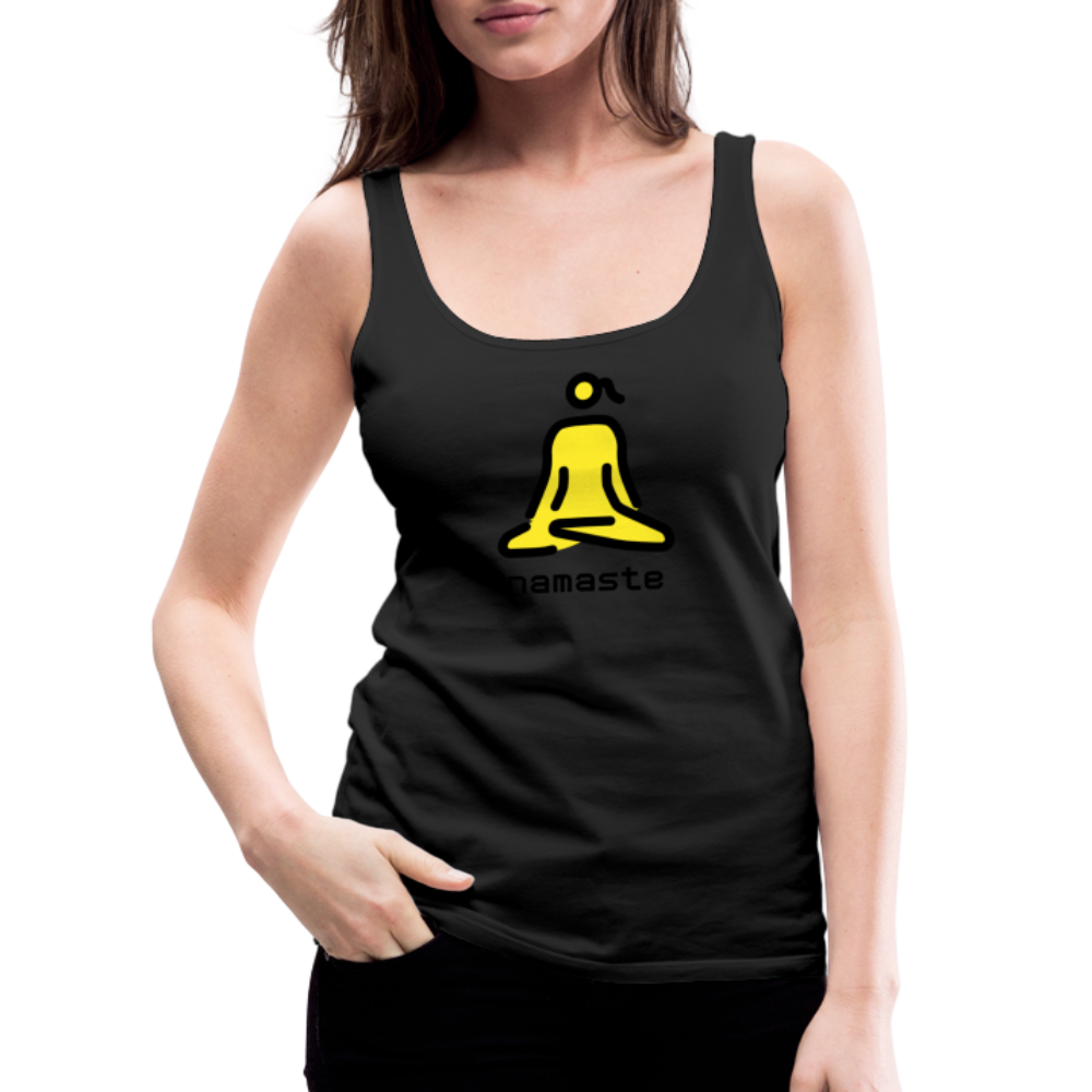 Customizable Woman in Lotus Position Moji + Namaste Text Women’s Cut Premium Tank Top - Emoji.Express - black