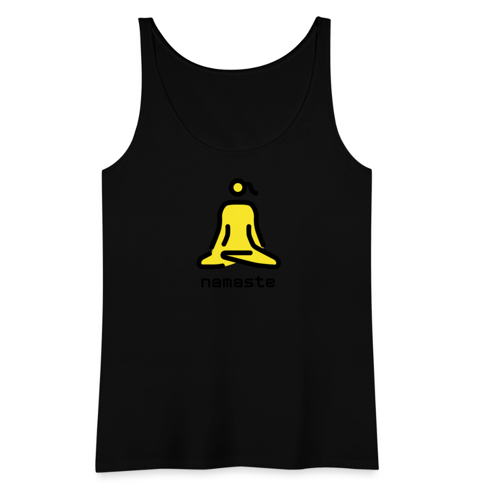 Customizable Woman in Lotus Position Moji + Namaste Text Women’s Cut Premium Tank Top - Emoji.Express - black