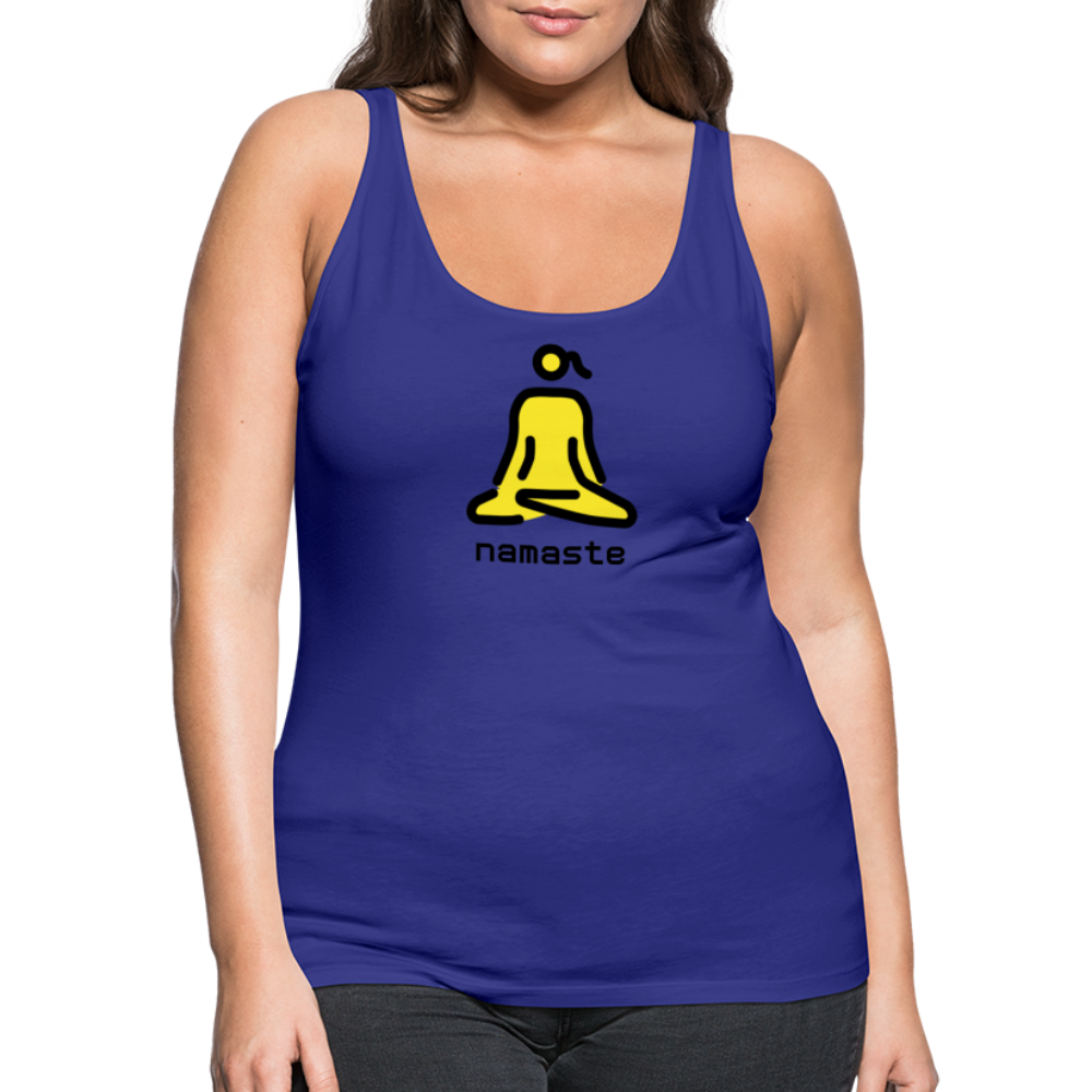 Customizable Woman in Lotus Position Moji + Namaste Text Women’s Cut Premium Tank Top - Emoji.Express - royal blue