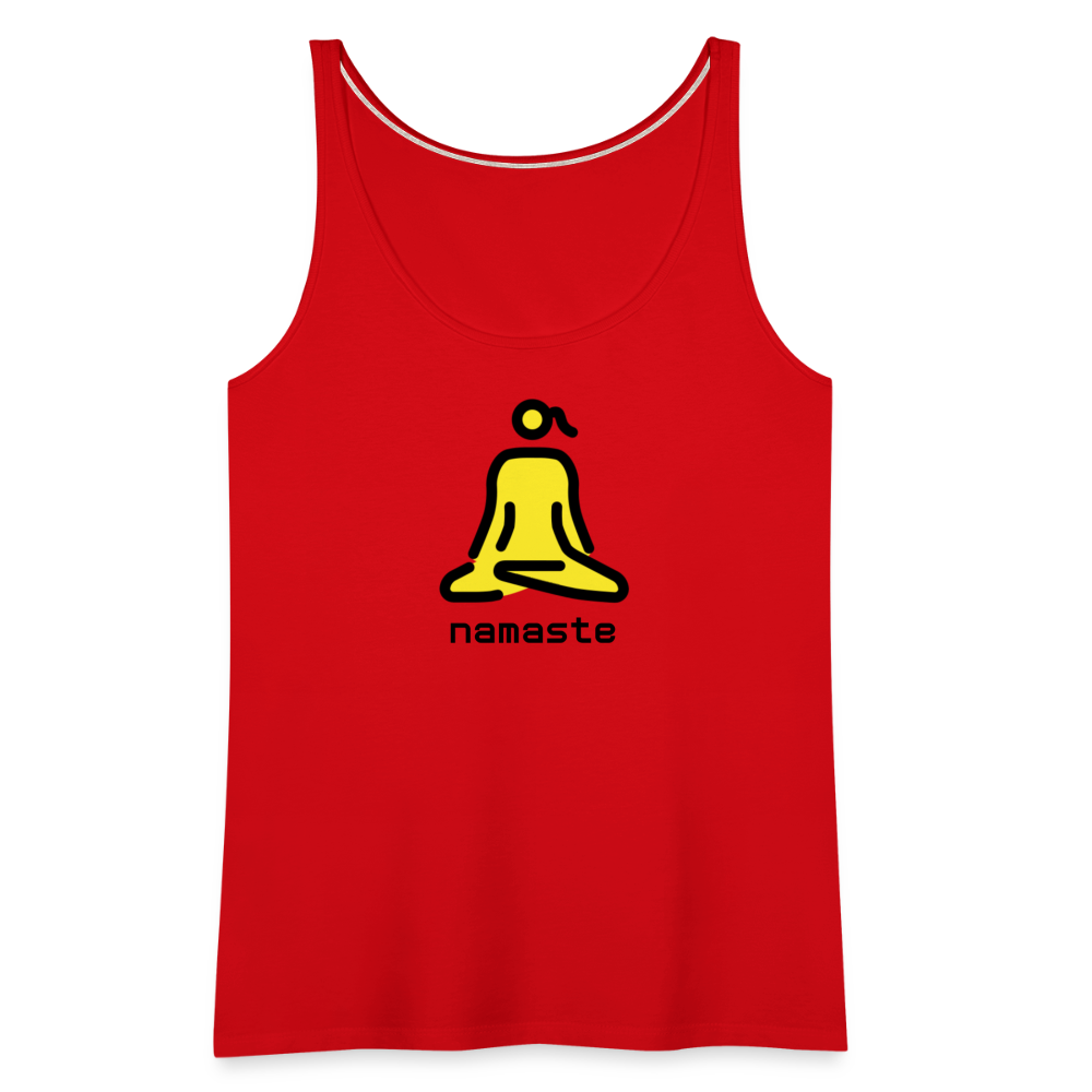 Customizable Woman in Lotus Position Moji + Namaste Text Women’s Cut Premium Tank Top - Emoji.Express - red
