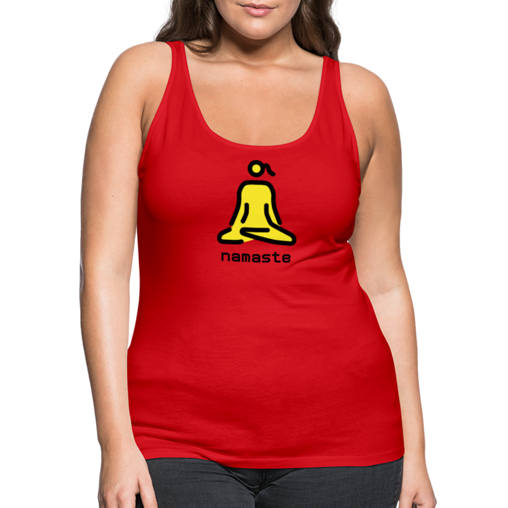 Customizable Woman in Lotus Position Moji + Namaste Text Women’s Cut Premium Tank Top - Emoji.Express - red