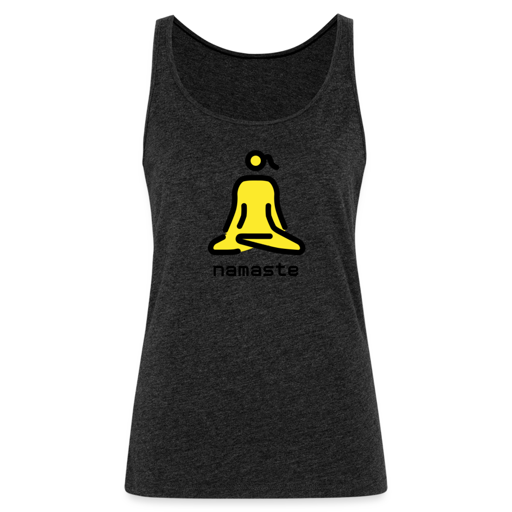 Customizable Woman in Lotus Position Moji + Namaste Text Women’s Cut Premium Tank Top - Emoji.Express - charcoal grey