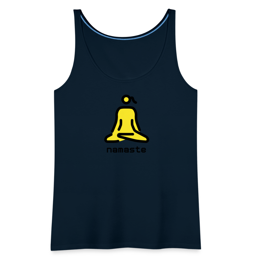 Customizable Woman in Lotus Position Moji + Namaste Text Women’s Cut Premium Tank Top - Emoji.Express - deep navy