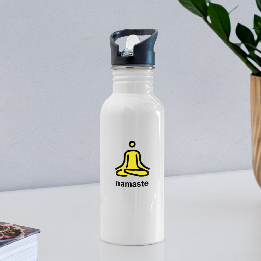 Customizable Person in Lotus Position Moji + Namaste Text Water Bottle - Emoji.Express - white