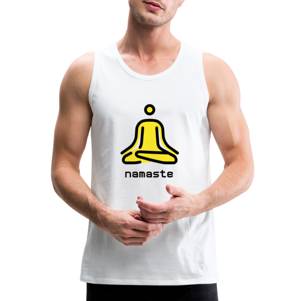 Customizable Person in Lotus Position Moji + Namaste Text Men's Cut Premium Tank - Emoji.Express - white