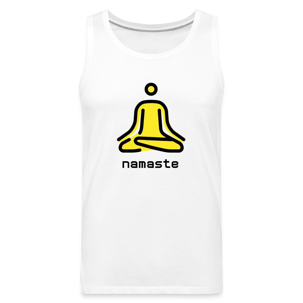 Customizable Person in Lotus Position Moji + Namaste Text Men's Cut Premium Tank - Emoji.Express - white