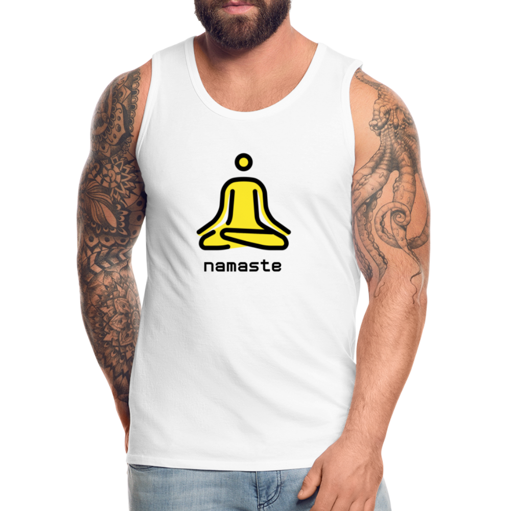 Customizable Person in Lotus Position Moji + Namaste Text Men's Cut Premium Tank - Emoji.Express - white