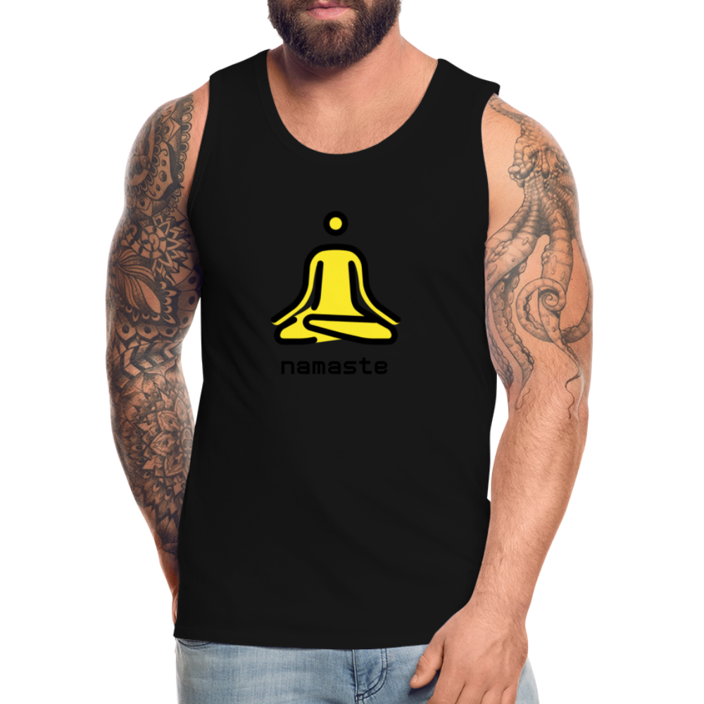 Customizable Person in Lotus Position Moji + Namaste Text Men's Cut Premium Tank - Emoji.Express - black