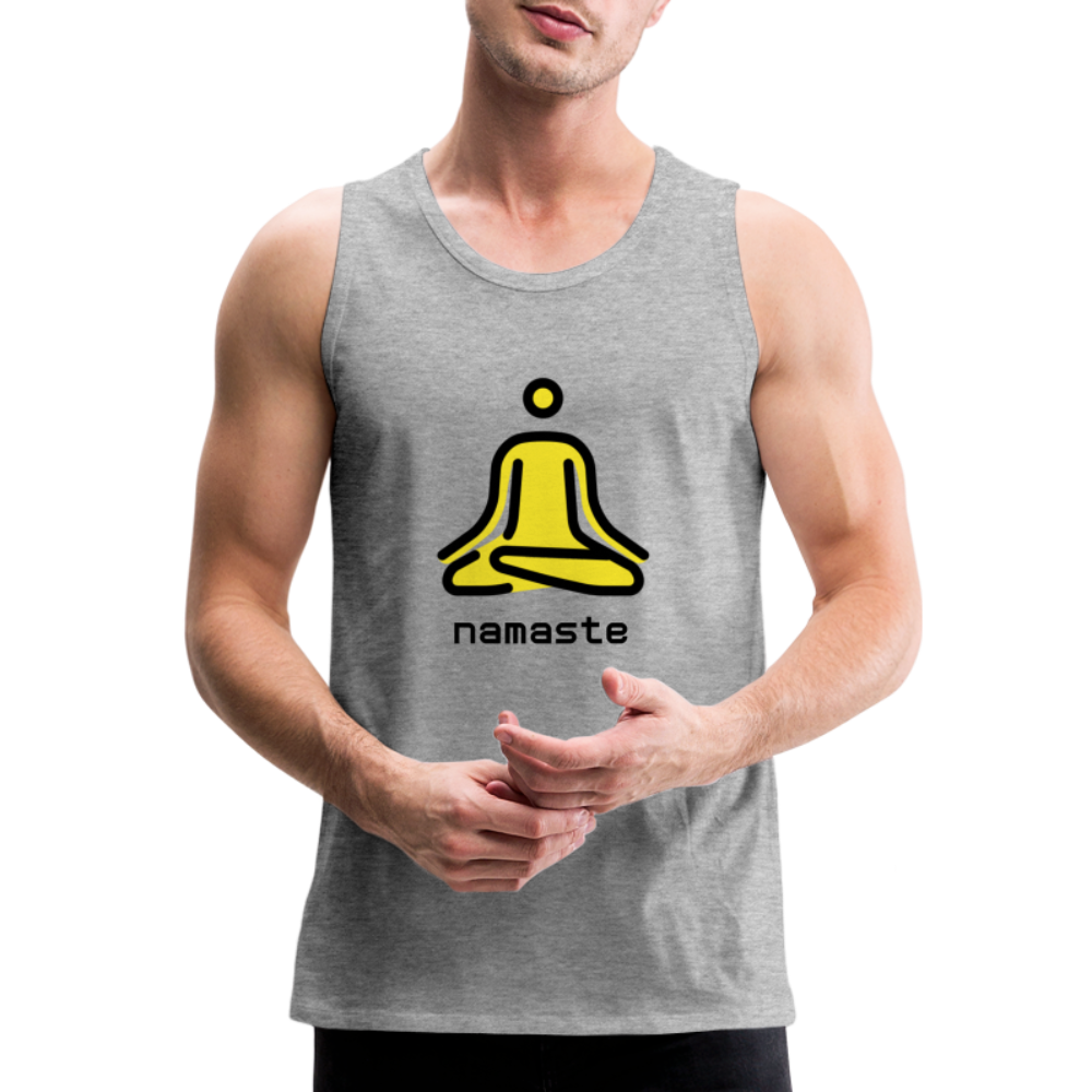 Customizable Person in Lotus Position Moji + Namaste Text Men's Cut Premium Tank - Emoji.Express - heather gray