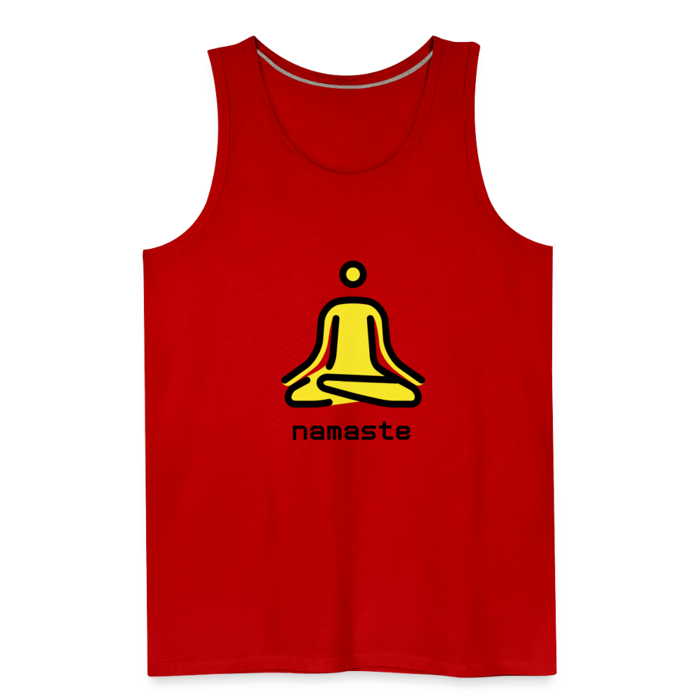 Customizable Person in Lotus Position Moji + Namaste Text Men's Cut Premium Tank - Emoji.Express - red