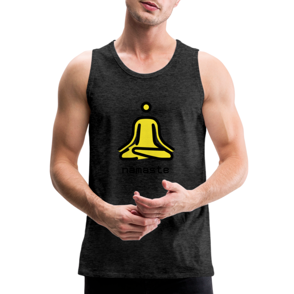 Customizable Person in Lotus Position Moji + Namaste Text Men's Cut Premium Tank - Emoji.Express - charcoal grey