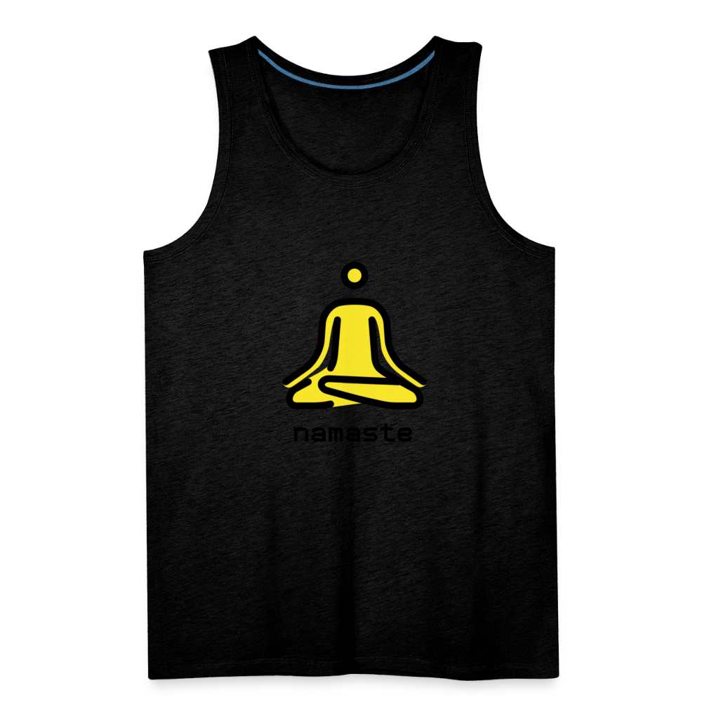 Customizable Person in Lotus Position Moji + Namaste Text Men's Cut Premium Tank - Emoji.Express - charcoal grey