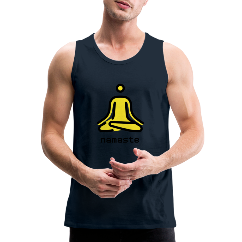 Customizable Person in Lotus Position Moji + Namaste Text Men's Cut Premium Tank - Emoji.Express - deep navy
