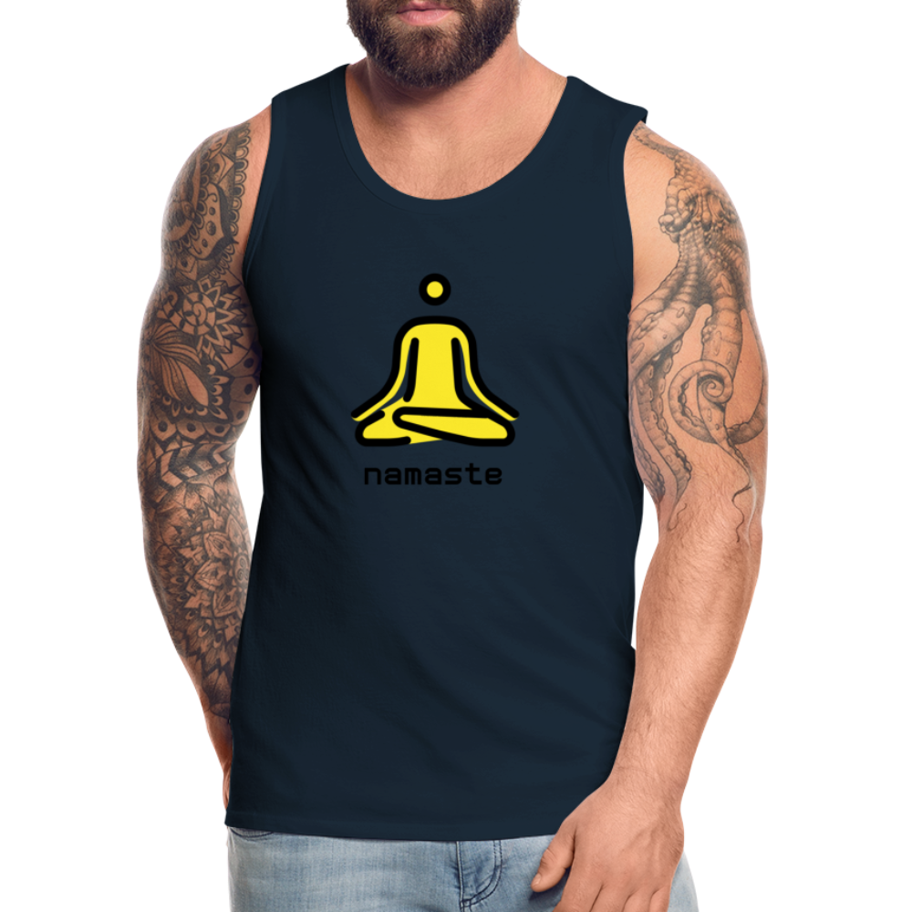Customizable Person in Lotus Position Moji + Namaste Text Men's Cut Premium Tank - Emoji.Express - deep navy