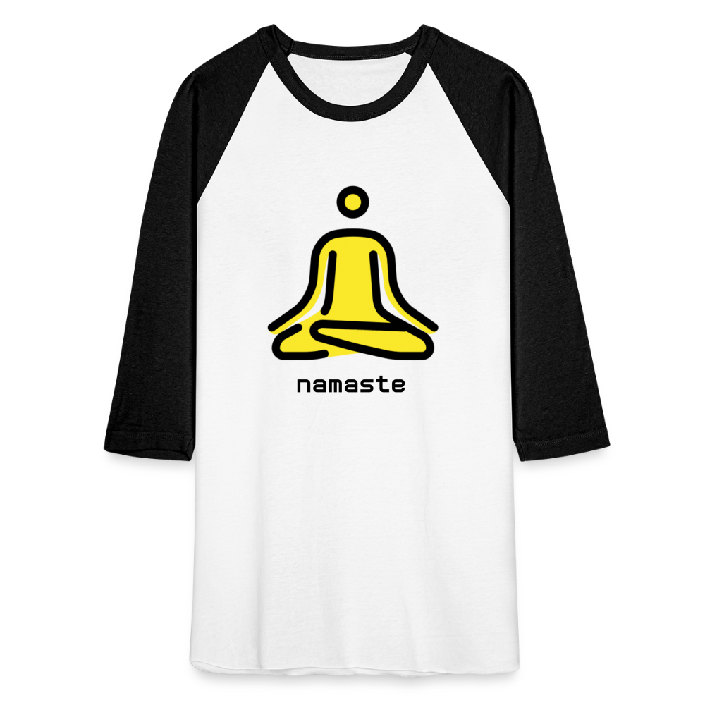 Customizable Person in Lotus Position Moji + Namaste Text Unisex Baseball T-Shirt - Emoji.Express - white/black
