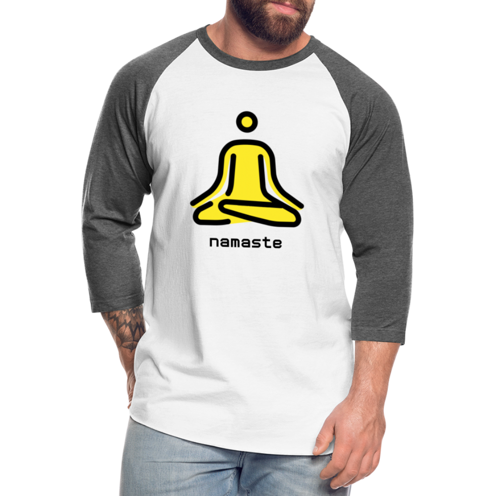 Customizable Person in Lotus Position Moji + Namaste Text Unisex Baseball T-Shirt - Emoji.Express - white/charcoal