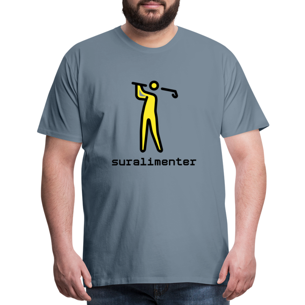 Customizable Person Golfing Moji + Suralimenter Text Men's Cut Premium T-Shirt - Emoji.Express - steel blue