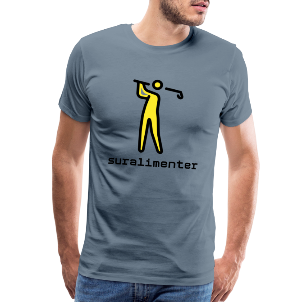 Customizable Person Golfing Moji + Suralimenter Text Men's Cut Premium T-Shirt - Emoji.Express - steel blue