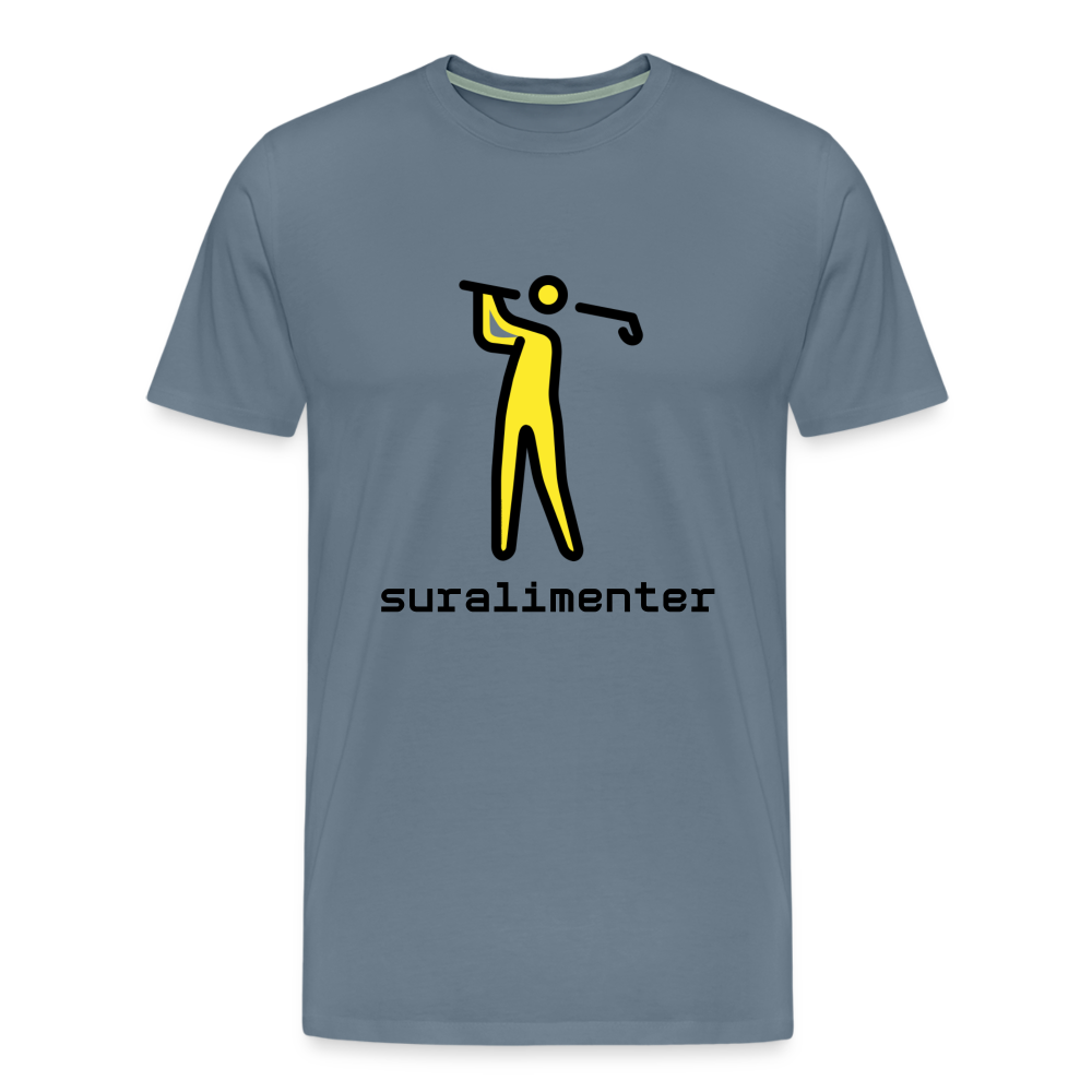 Customizable Person Golfing Moji + Suralimenter Text Men's Cut Premium T-Shirt - Emoji.Express - steel blue
