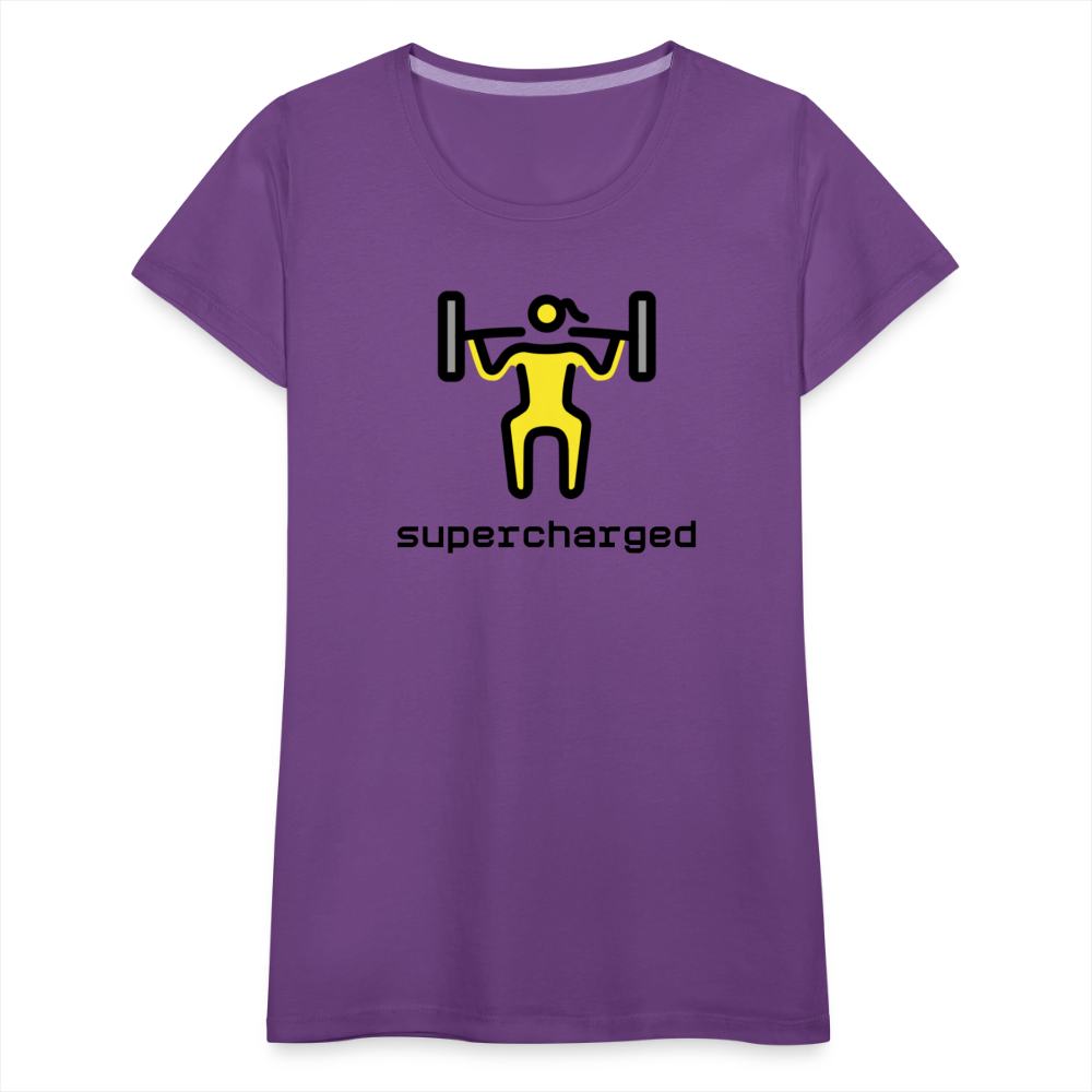 Customizable Woman Lifting Weights Moji + "Supercharged" Text Women's Cut Premium T-Shirt - Emoji.Express - purple