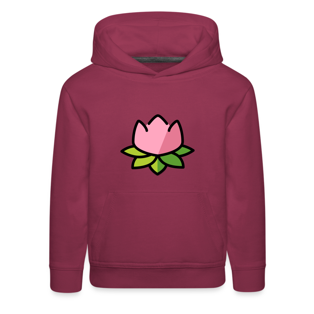 Emoji Expression: Lotus Moji + Sparkles Moji + "The Lotus Effect" Text Kids Premium Hoodie (Two-Sided) - Emoji.Express - burgundy