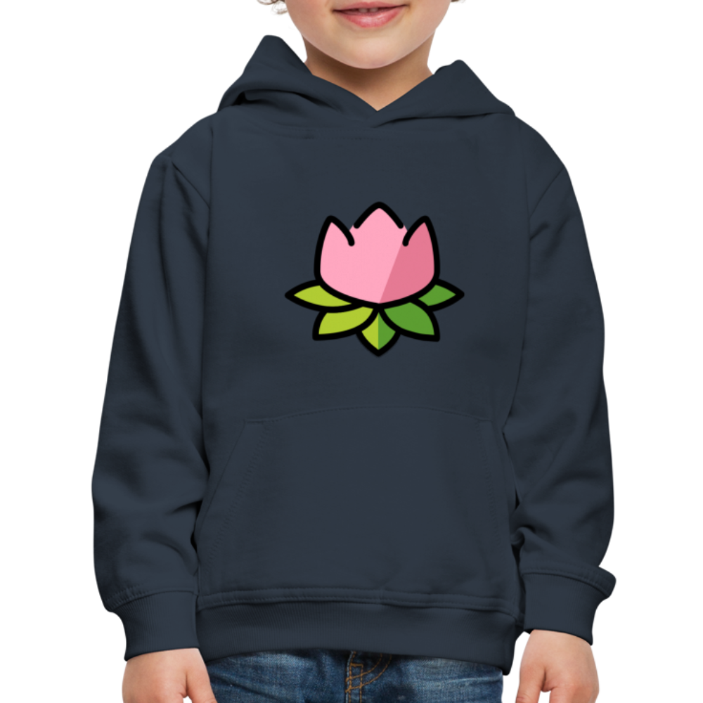 Emoji Expression: Lotus Moji + Sparkles Moji + "The Lotus Effect" Text Kids Premium Hoodie (Two-Sided) - Emoji.Express - navy