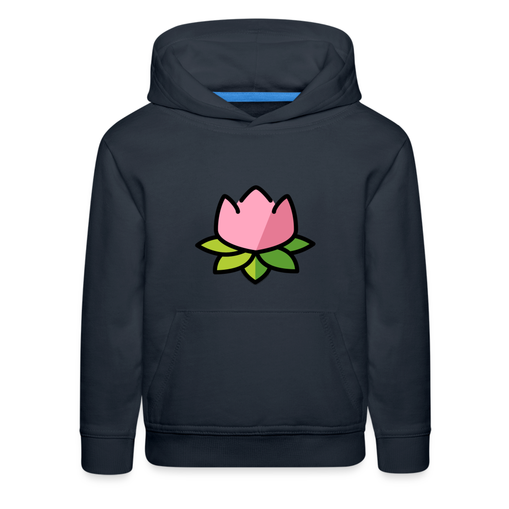 Emoji Expression: Lotus Moji + Sparkles Moji + "The Lotus Effect" Text Kids Premium Hoodie (Two-Sided) - Emoji.Express - navy