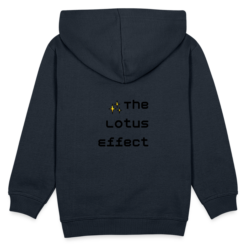 Emoji Expression: Lotus Moji + Sparkles Moji + "The Lotus Effect" Text Kids Premium Hoodie (Two-Sided) - Emoji.Express - navy