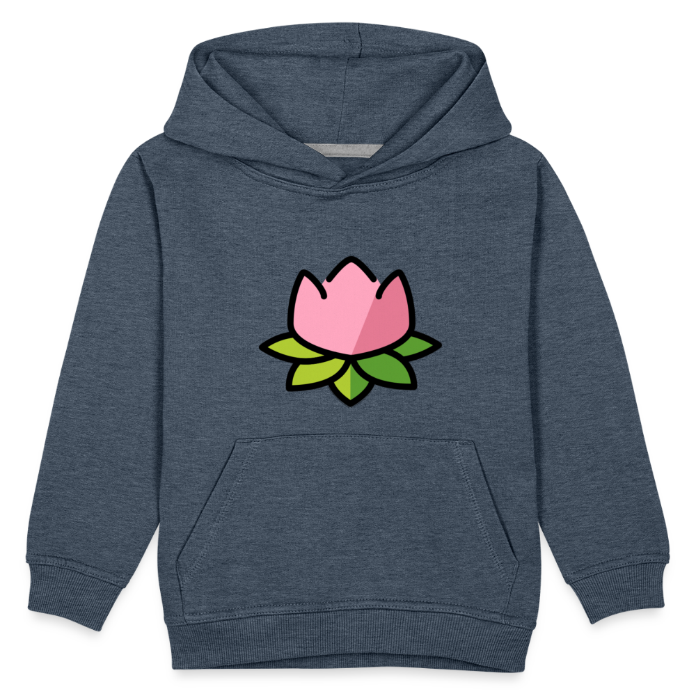 Emoji Expression: Lotus Moji + Sparkles Moji + "The Lotus Effect" Text Kids Premium Hoodie (Two-Sided) - Emoji.Express - heather denim