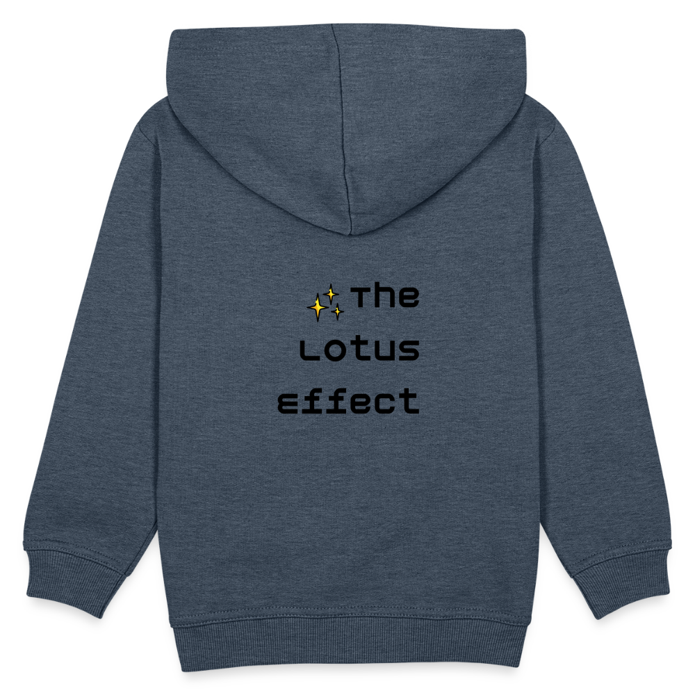 Emoji Expression: Lotus Moji + Sparkles Moji + "The Lotus Effect" Text Kids Premium Hoodie (Two-Sided) - Emoji.Express - heather denim