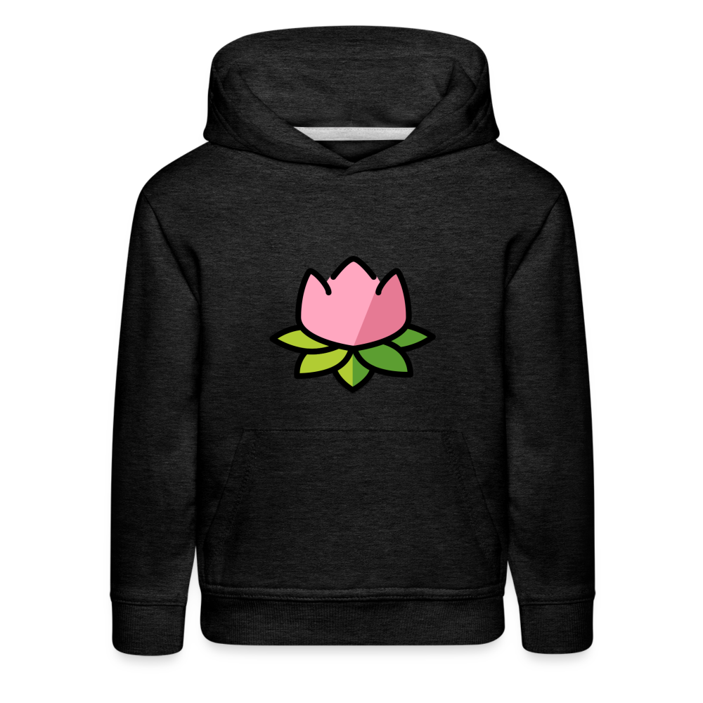 Emoji Expression: Lotus Moji + Sparkles Moji + "The Lotus Effect" Text Kids Premium Hoodie (Two-Sided) - Emoji.Express - charcoal grey