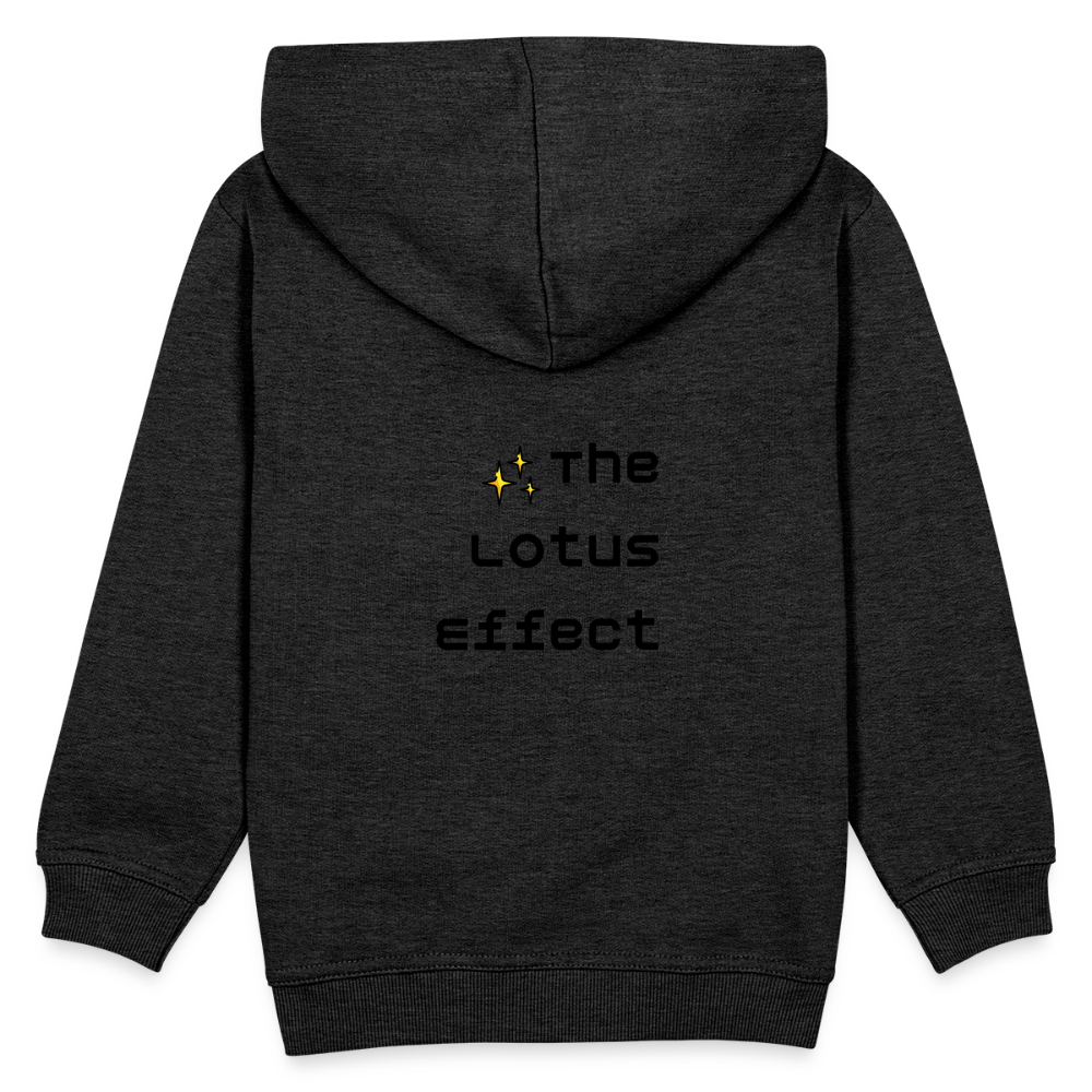 Emoji Expression: Lotus Moji + Sparkles Moji + "The Lotus Effect" Text Kids Premium Hoodie (Two-Sided) - Emoji.Express - charcoal grey