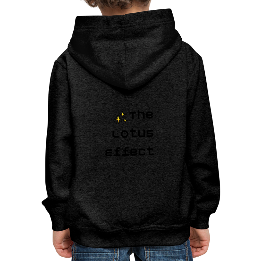 Emoji Expression: Lotus Moji + Sparkles Moji + "The Lotus Effect" Text Kids Premium Hoodie (Two-Sided) - Emoji.Express - charcoal grey