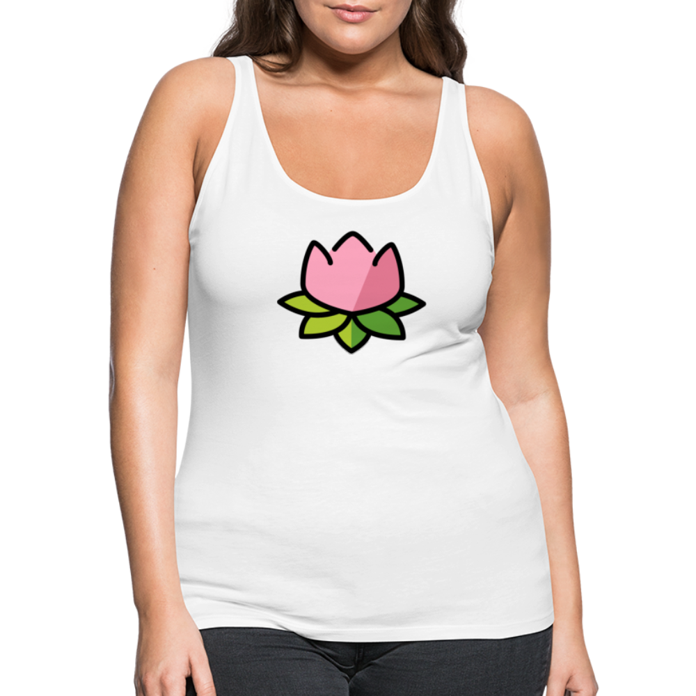 Emoji Expression: Lotus Moji + Sparkles Moji + "The Lotus Effect" Text Women’s Cut Premium Tank Top (Two-Sided) - Emoji.Express - white