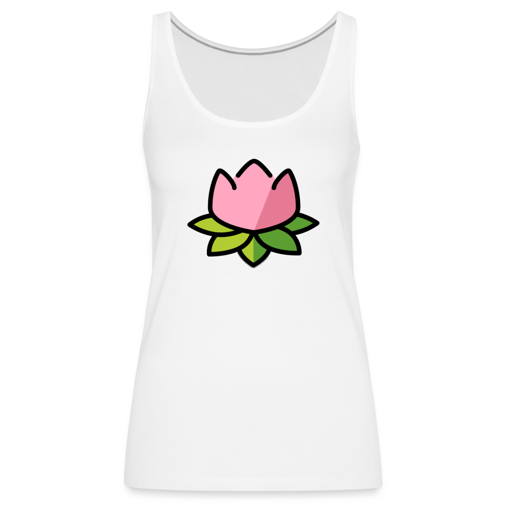 Emoji Expression: Lotus Moji + Sparkles Moji + "The Lotus Effect" Text Women’s Cut Premium Tank Top (Two-Sided) - Emoji.Express - white