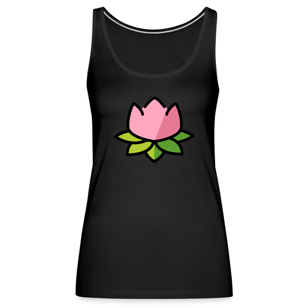 Emoji Expression: Lotus Moji + Sparkles Moji + "The Lotus Effect" Text Women’s Cut Premium Tank Top (Two-Sided) - Emoji.Express - black