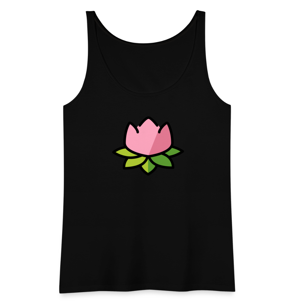 Emoji Expression: Lotus Moji + Sparkles Moji + "The Lotus Effect" Text Women’s Cut Premium Tank Top (Two-Sided) - Emoji.Express - black
