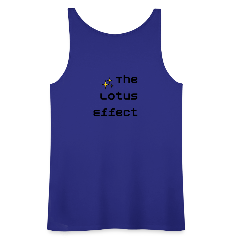 Emoji Expression: Lotus Moji + Sparkles Moji + "The Lotus Effect" Text Women’s Cut Premium Tank Top (Two-Sided) - Emoji.Express - royal blue